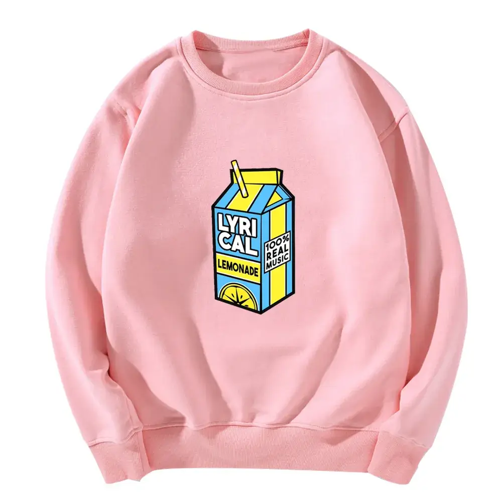 Men Women Velvet Round Neck Sweatshirt White Lemon Print - Image 4