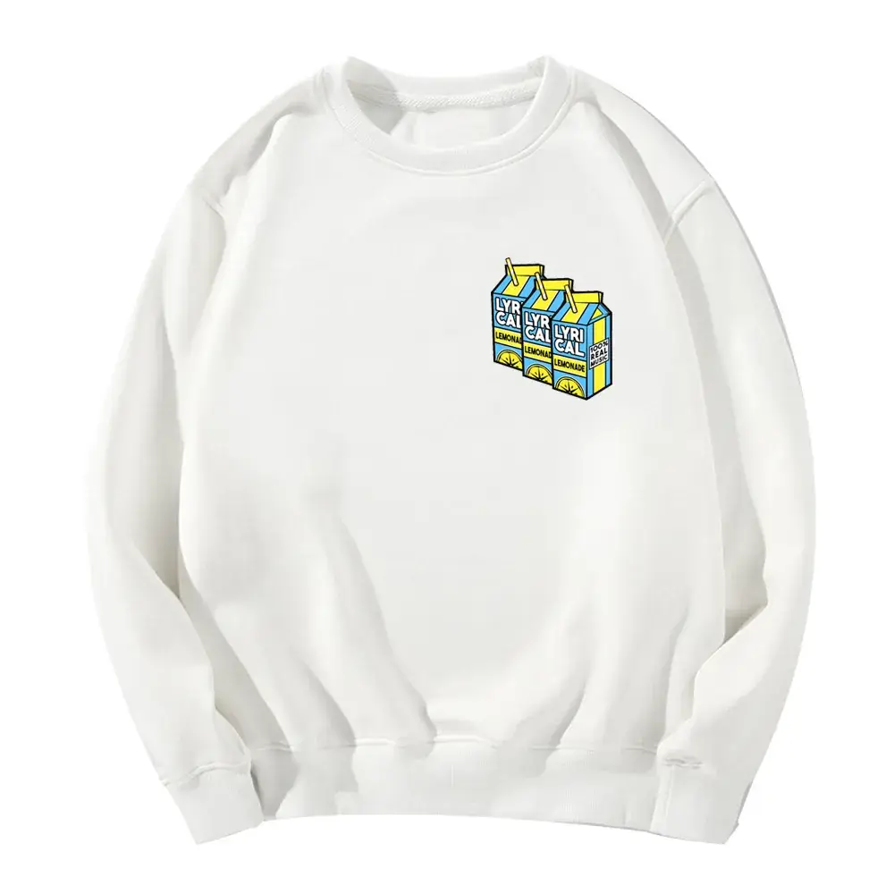 Men Women Velvet Round Neck Sweatshirt White Lemon Print - Image 5