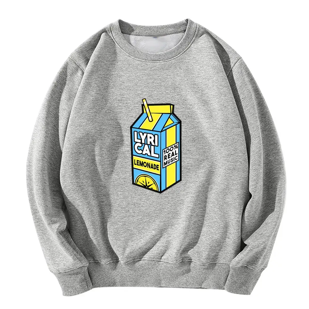 Men Women Velvet Round Neck Sweatshirt White Lemon Print - Image 3