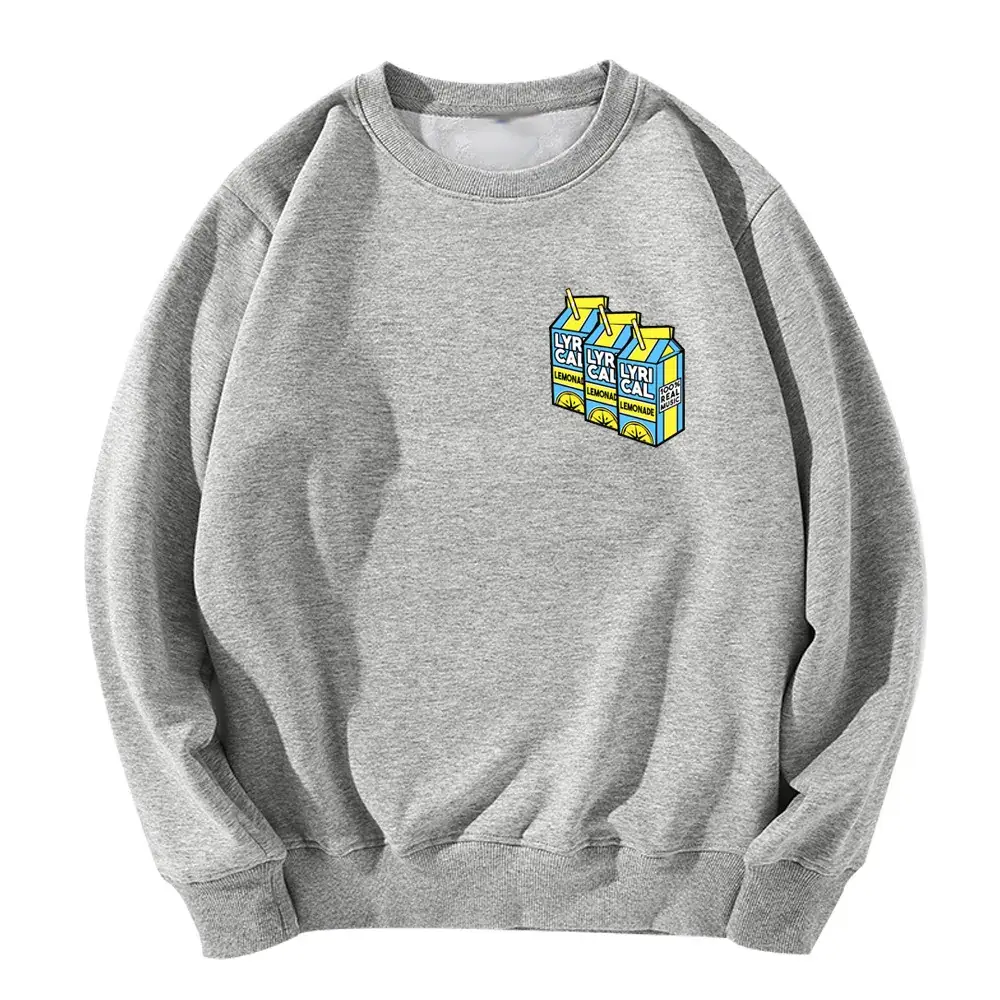 Men Women Velvet Round Neck Sweatshirt White Lemon Print - Image 7