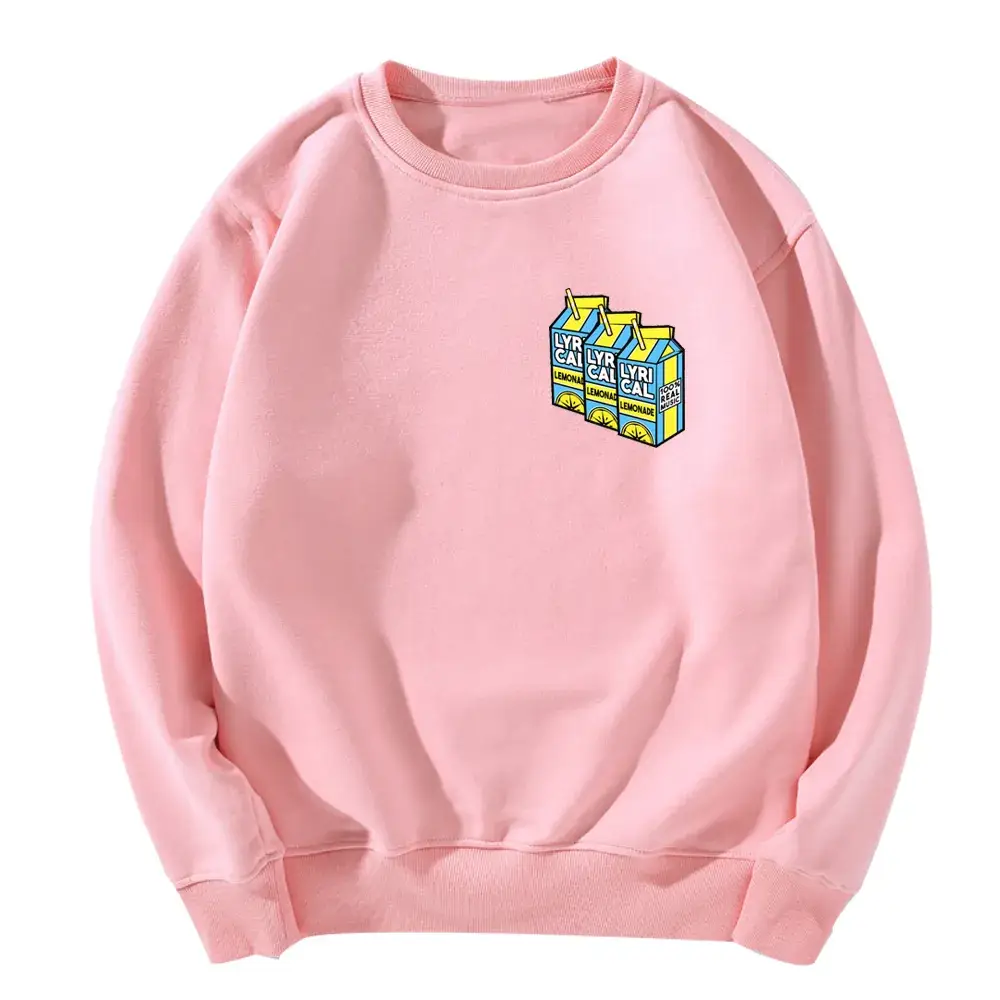 Men Women Velvet Round Neck Sweatshirt White Lemon Print - Image 8