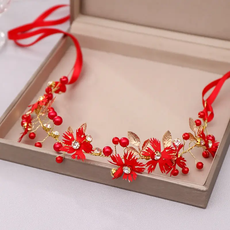European American Leaf Hair Band with White Pearl