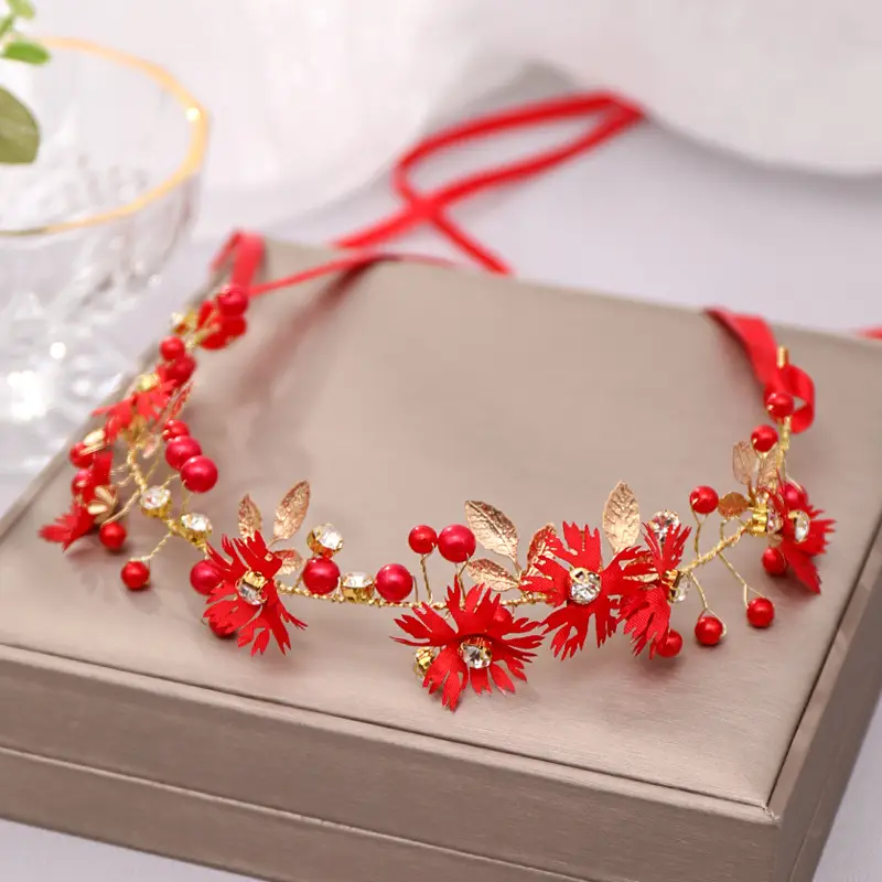 European American Leaf Hair Band with White Pearl