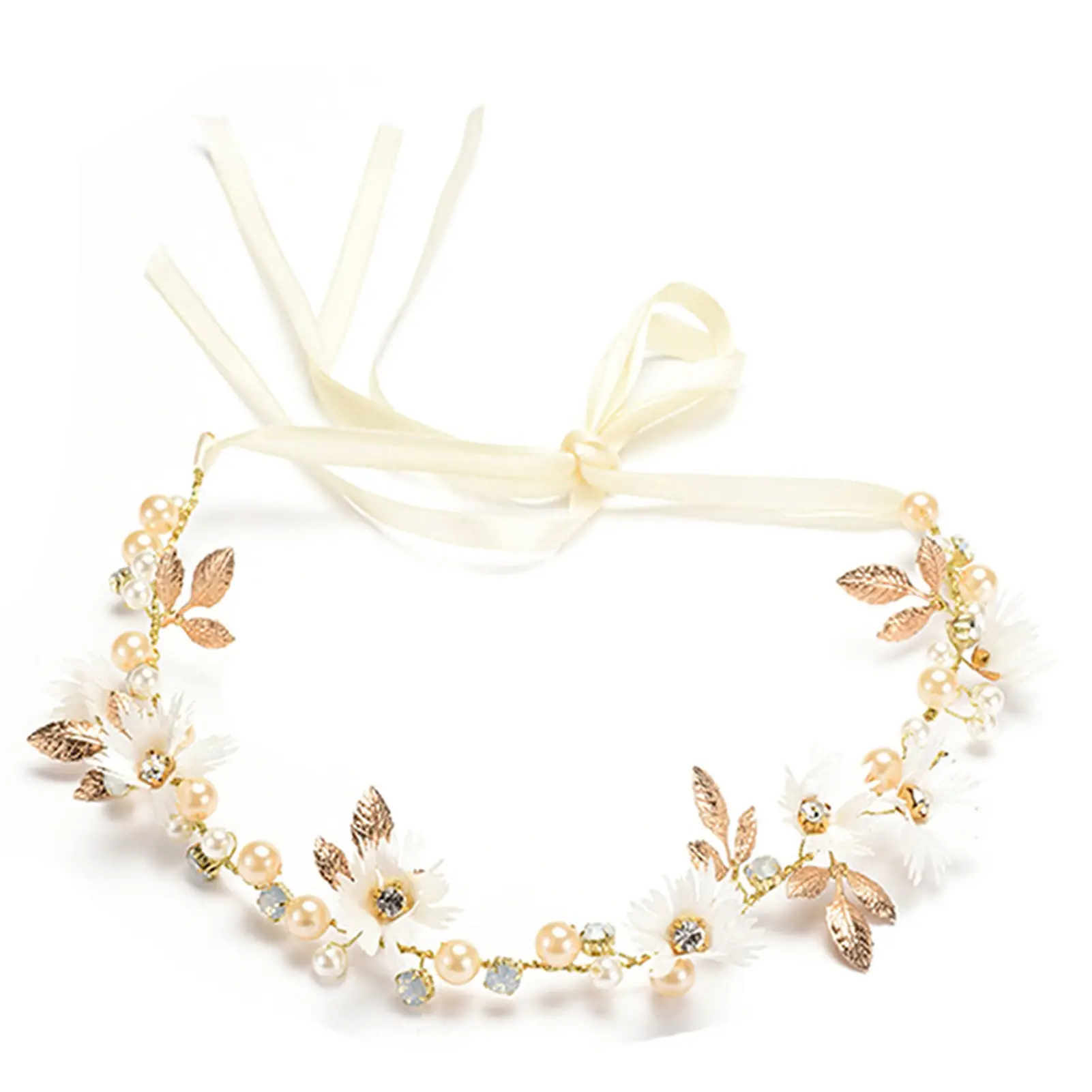European American Leaf Hair Band with White Pearl