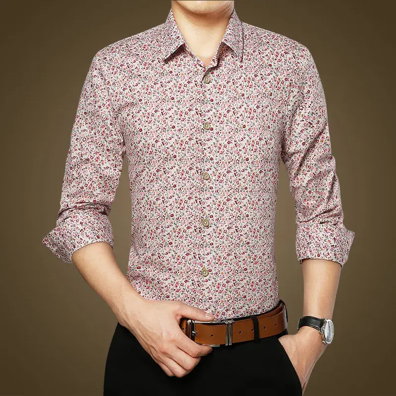 Korean Style Printed Cotton Long Sleeve Shirt for Men - Image 5
