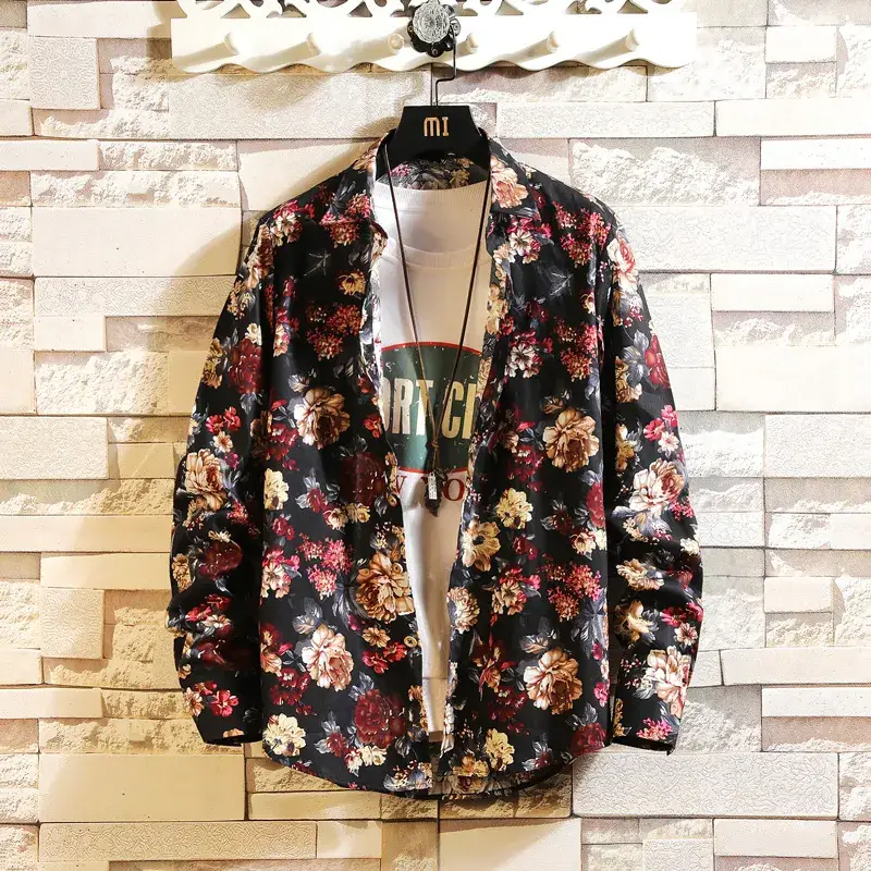 Korean Style Printed Cotton Long Sleeve Shirt for Men - Image 6