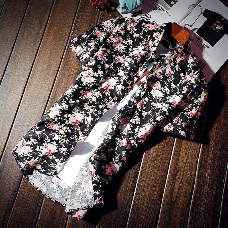 Men's Black Floral Short Sleeve Shirt Pack of 4 - Image 3
