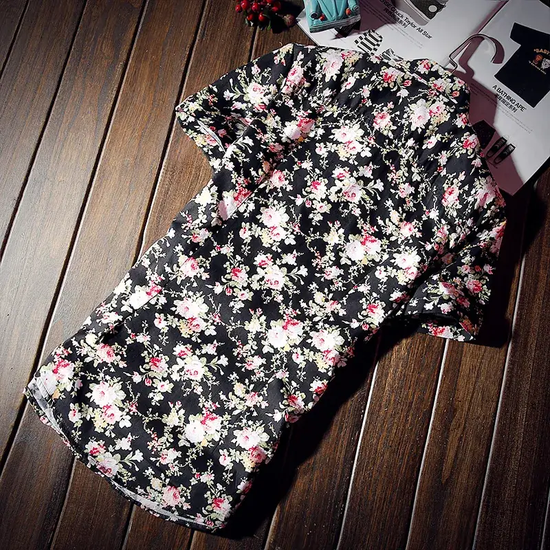 Men's Black Floral Short Sleeve Shirt Pack of 4 - Image 5
