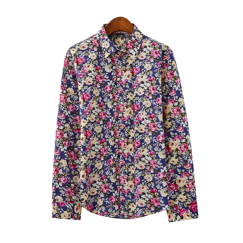 Men Floral Long Sleeve Shirt Black Spring Autumn Wear - Image 9