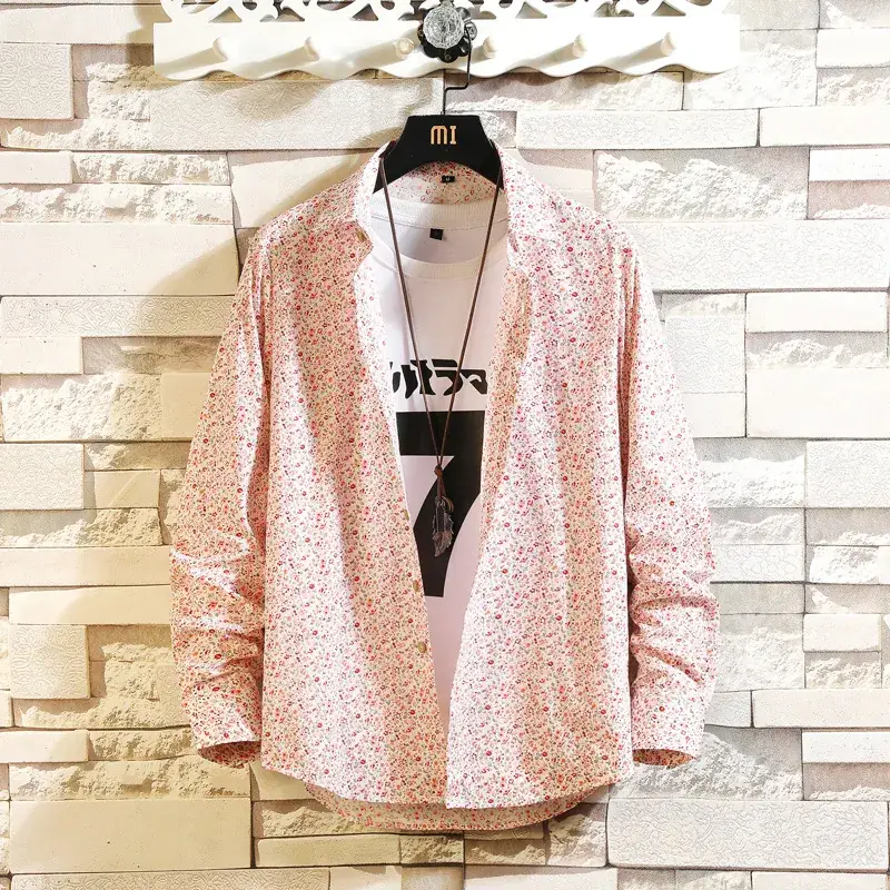 Men Floral Long Sleeve Shirt Black Spring Autumn Wear - Image 5