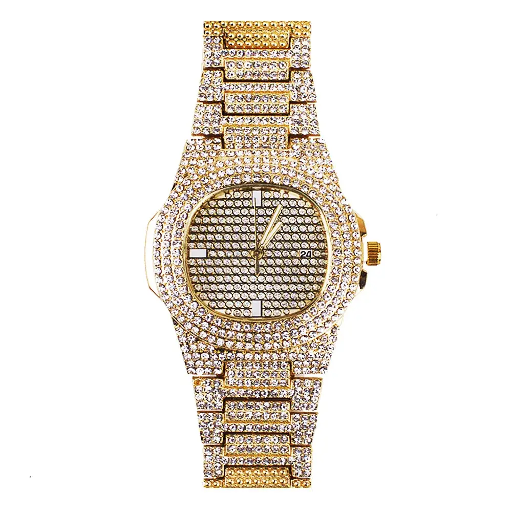 Men Rhinestone Quartz Wristwatch Gold 2024 - Image 5