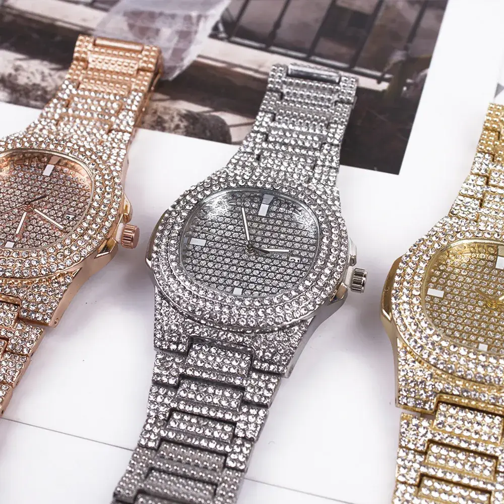 Men Rhinestone Quartz Wristwatch Gold 2024 - Image 6