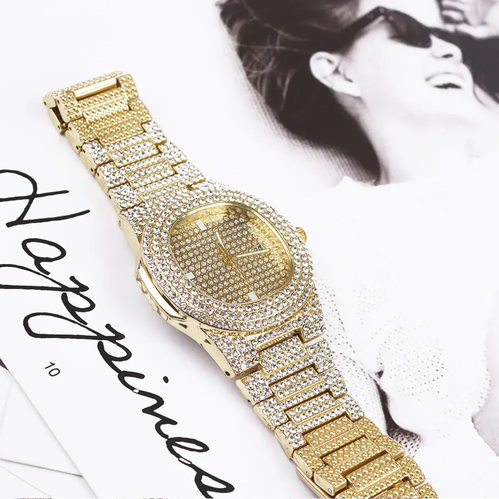Men Rhinestone Quartz Wristwatch Gold 2024 - Image 7
