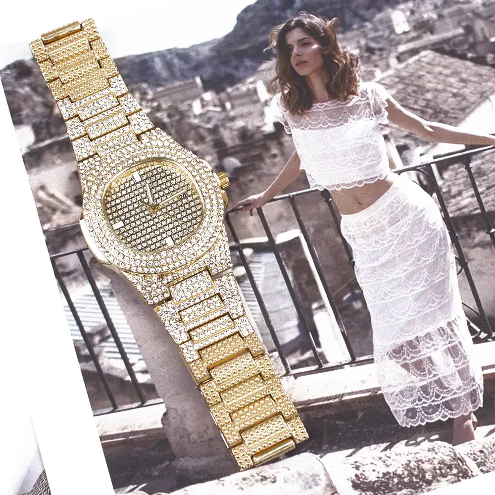 Men Rhinestone Quartz Wristwatch Gold 2024 - Image 2