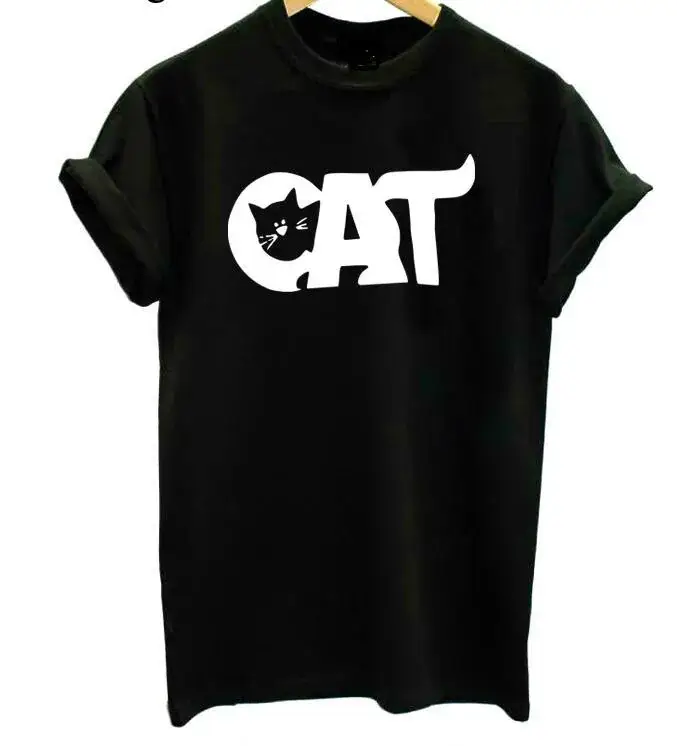 Cat Graphic T-Shirt Black Men Women Short Sleeve