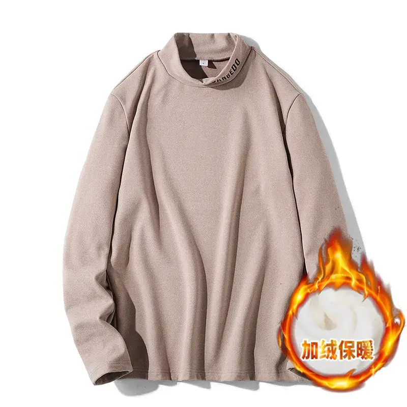 Men's Beige Fleece Long Sleeve T-Shirt with Heat Protection - Image 5