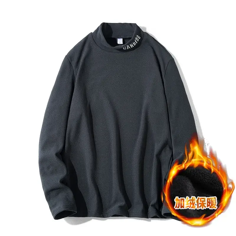 Men's Beige Fleece Long Sleeve T-Shirt with Heat Protection - Image 3