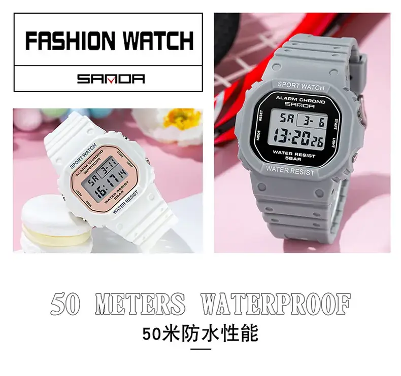 Sanda Square Waterproof Sports Watch Black — feature 21