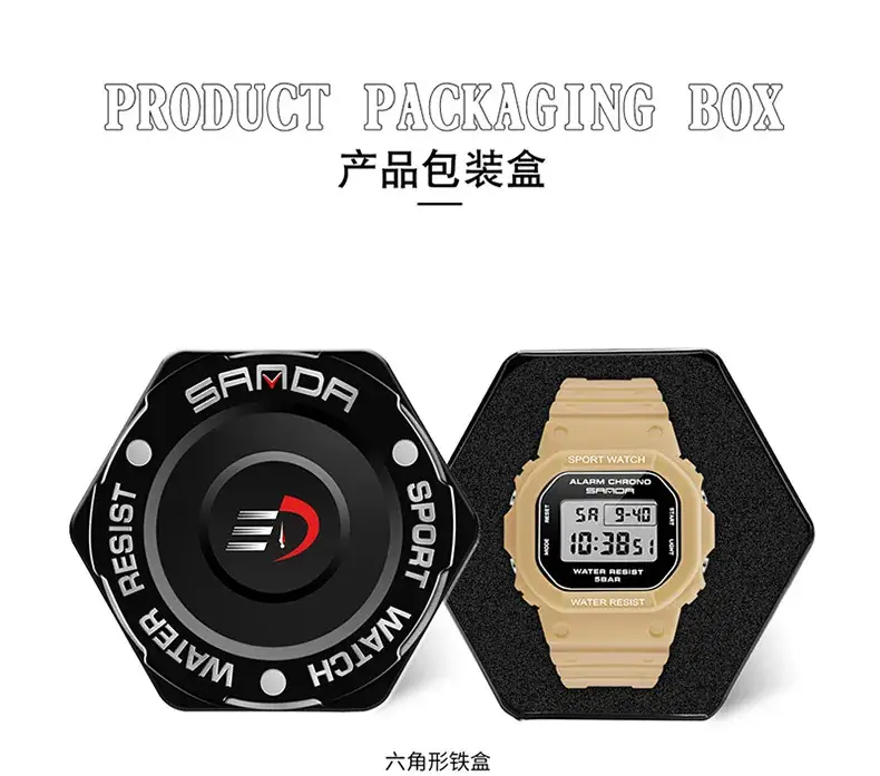 Sanda Square Waterproof Sports Watch Black — feature 25