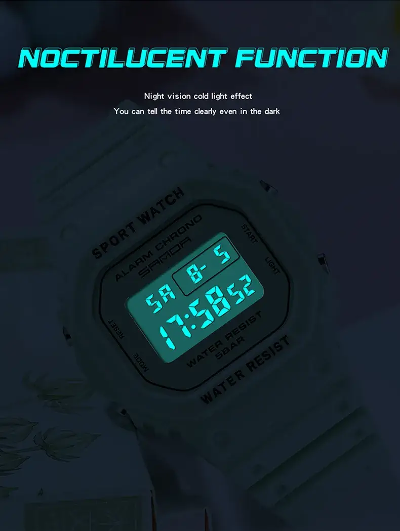 Sanda Square Waterproof Sports Watch Black — feature 32