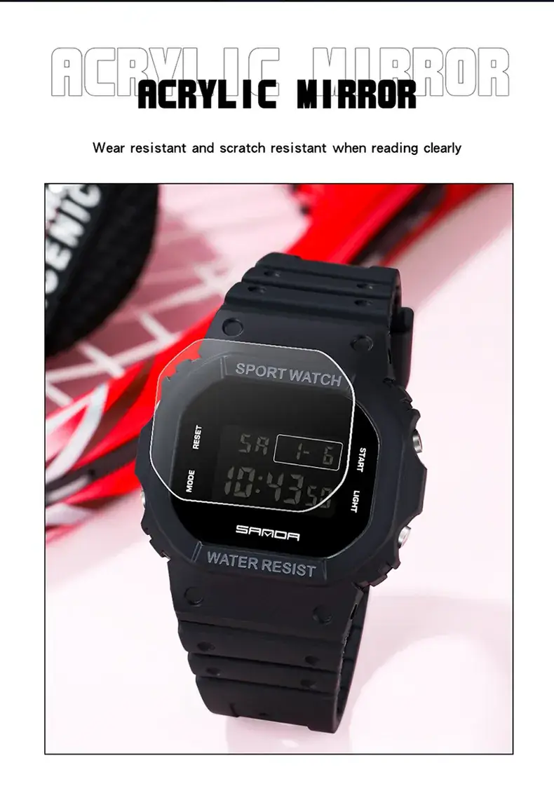 Sanda Square Waterproof Sports Watch Black — feature 33