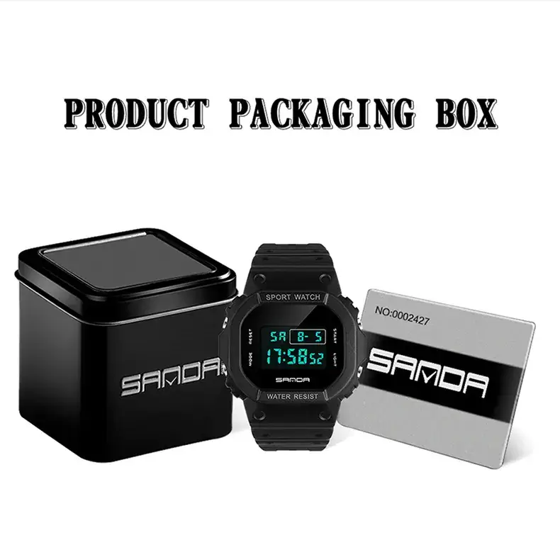 Sanda Square Waterproof Sports Watch Black — feature 47