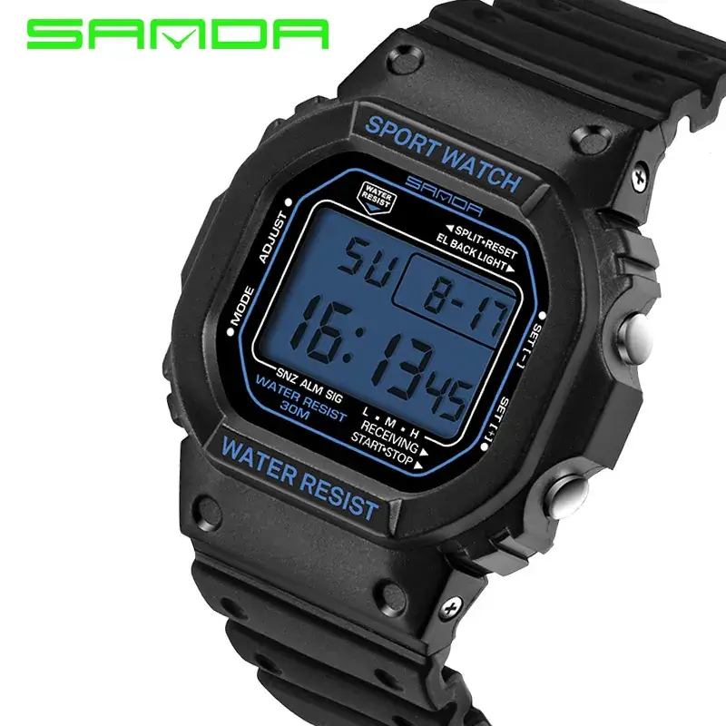Sanda Square Waterproof Sports Watch Black - Image 11