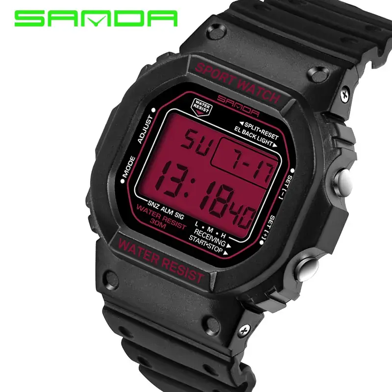Sanda Square Waterproof Sports Watch Black - Image 12