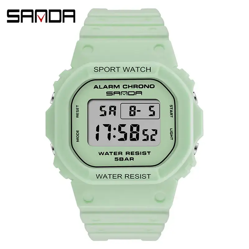 Sanda Square Waterproof Sports Watch Black - Image 5