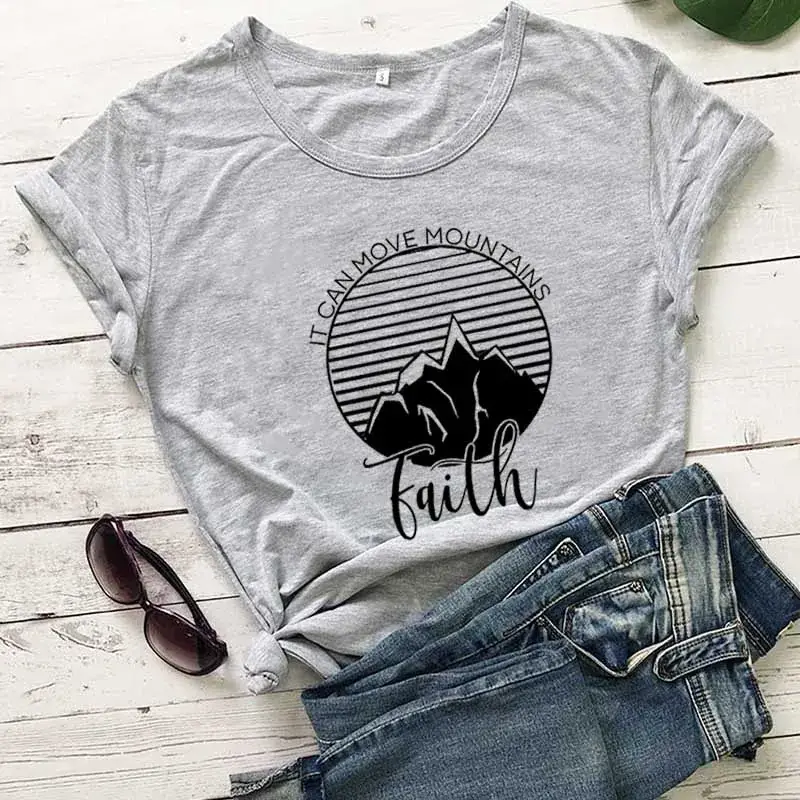 Black Faith Mountain Print T-Shirt Short Sleeve - Image 3