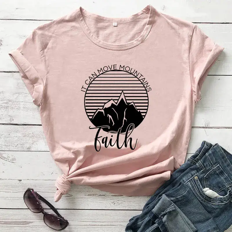 Black Faith Mountain Print T-Shirt Short Sleeve - Image 6