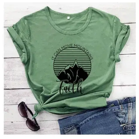 Black Faith Mountain Print T-Shirt Short Sleeve - Image 7