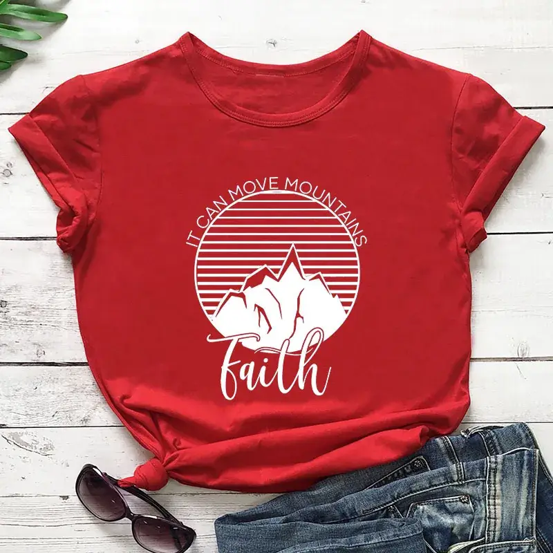 Black Faith Mountain Print T-Shirt Short Sleeve - Image 8