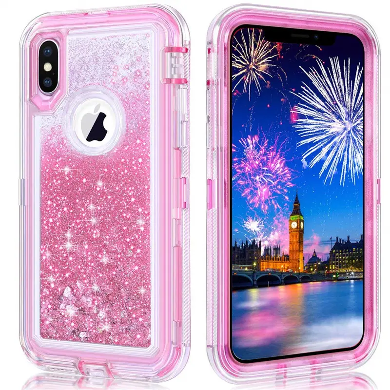 Apple iPhone XR Liquid Sandia Case Red Glitter 3-in-1 Anti-Fall Cover - Image 2