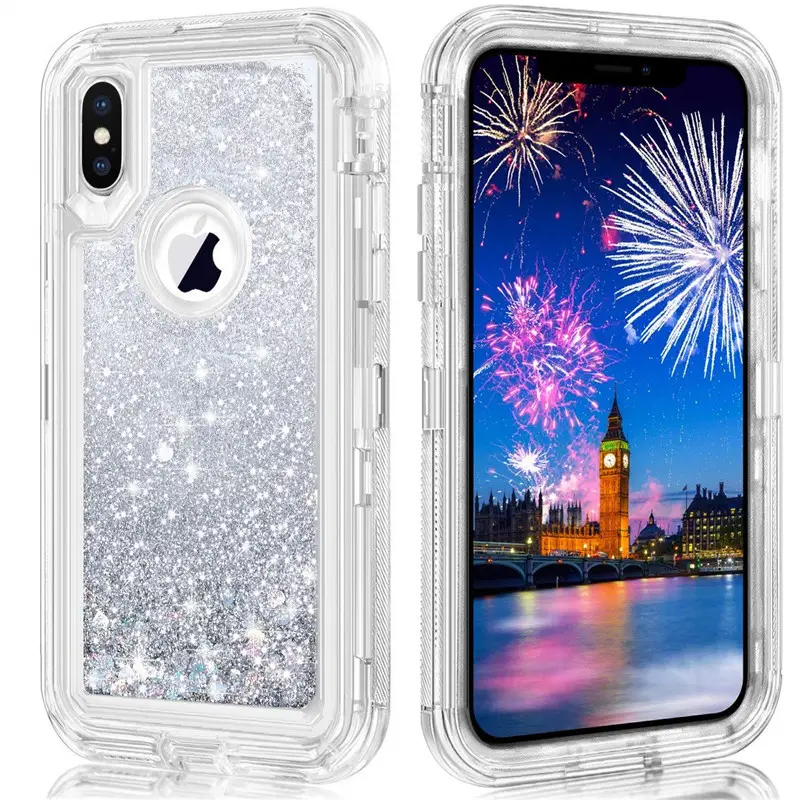 Apple iPhone XR Liquid Sandia Case Red Glitter 3-in-1 Anti-Fall Cover - Image 4