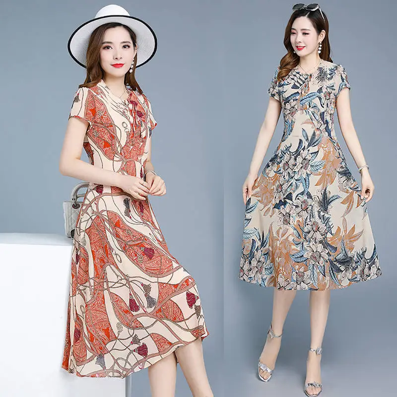 Floral Mid-Length Dress for Women Slim Fit