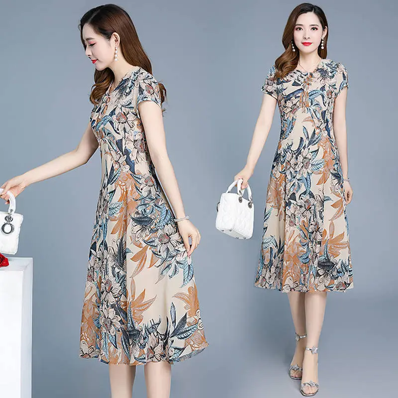 Floral Mid-Length Dress for Women Slim Fit