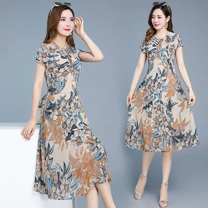 Floral Mid-Length Dress for Women Slim Fit