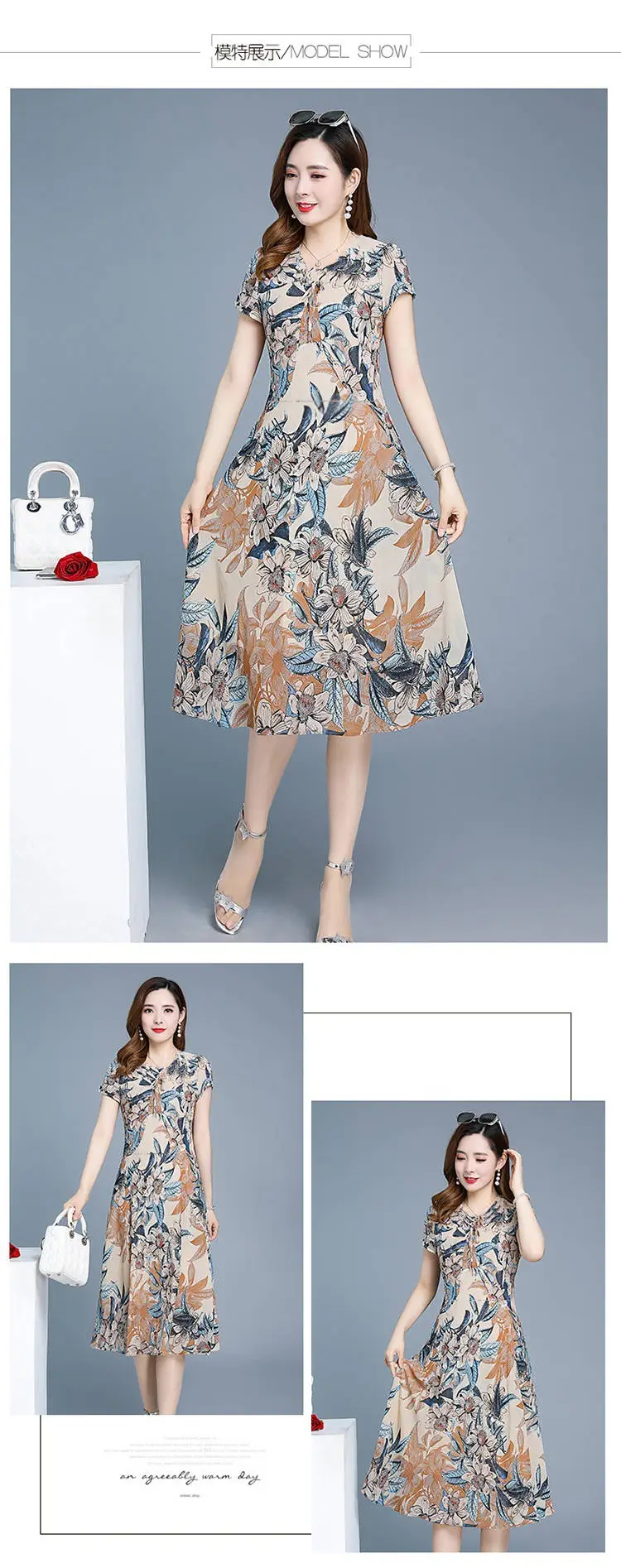 Floral Mid-Length Dress for Women Slim Fit — feature 2