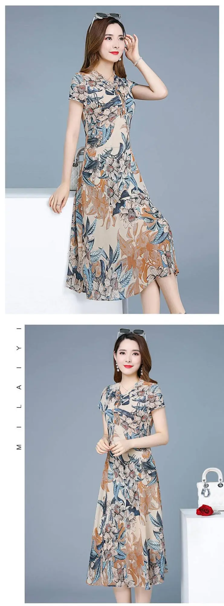 Floral Mid-Length Dress for Women Slim Fit — feature 3