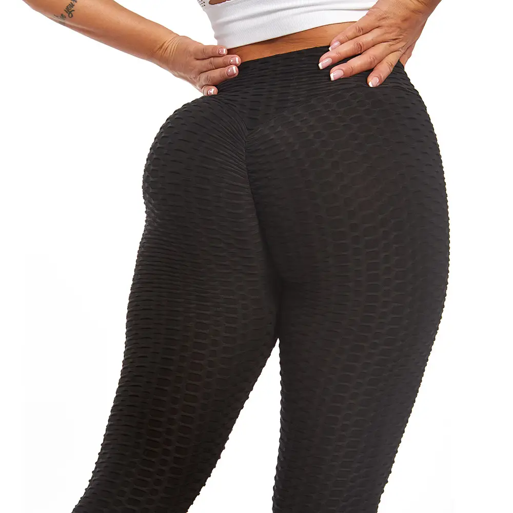 Black Jacquard Hip Bubble Yoga Pants Large - Image 17