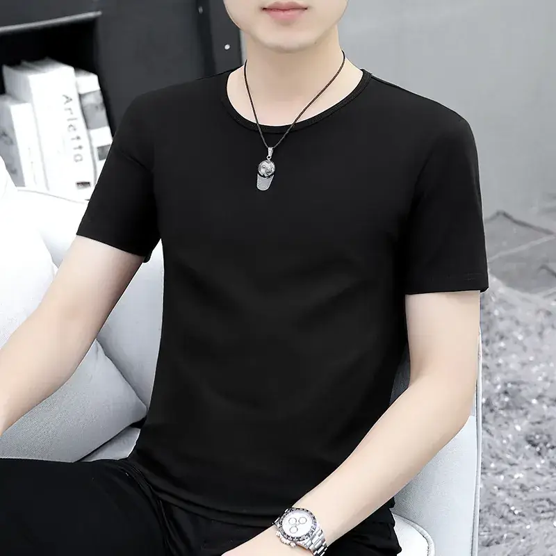 Men's Short Sleeve T-Shirt Black Crew Neck Summer Casual