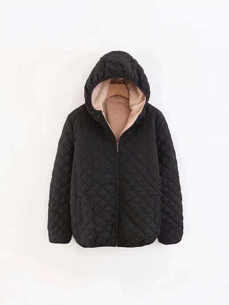 Blue Quilted Hooded Coat for Women Winter Warm