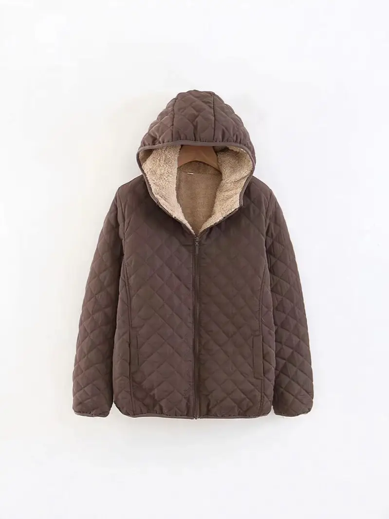 Blue Quilted Hooded Coat for Women Winter Warm