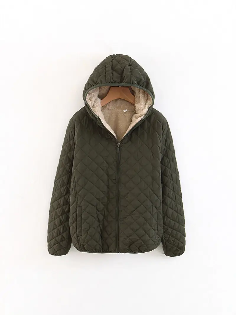 Blue Quilted Hooded Coat for Women Winter Warm