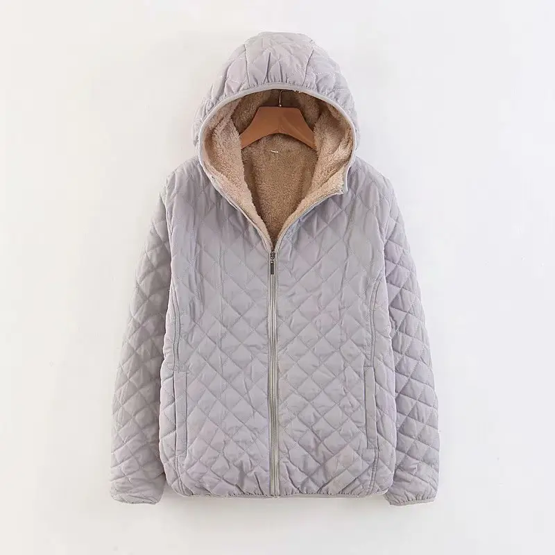 Blue Quilted Hooded Coat for Women Winter Warm