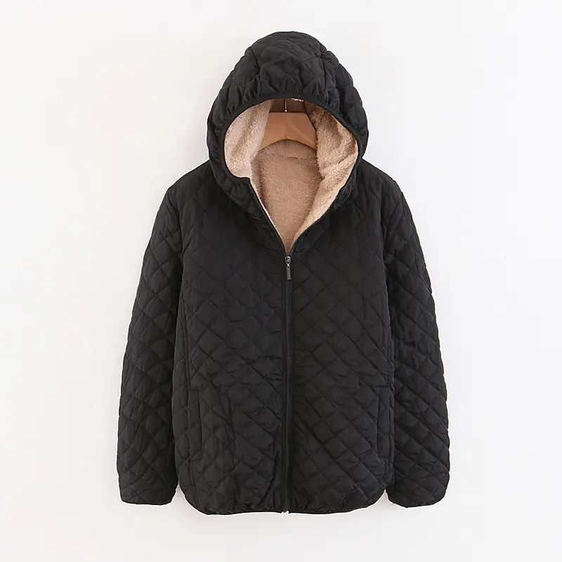 Blue Quilted Hooded Coat for Women Winter Warm