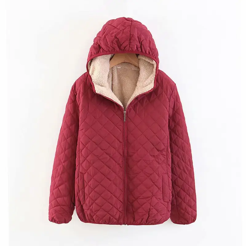 Blue Quilted Hooded Coat for Women Winter Warm