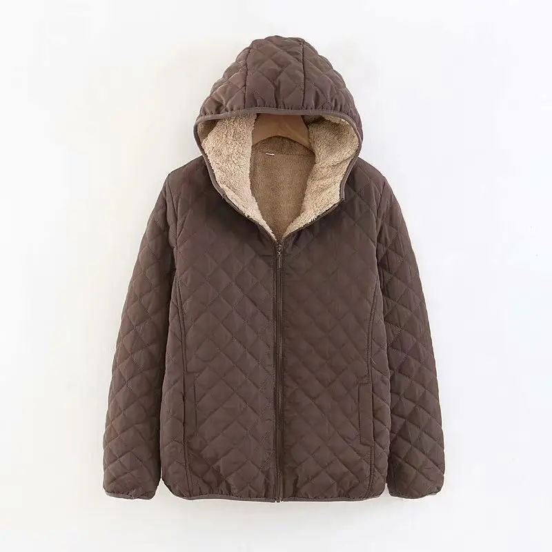 Blue Quilted Hooded Coat for Women Winter Warm