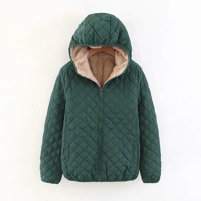 Blue Quilted Hooded Coat for Women Winter Warm